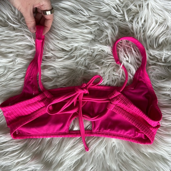 Xhilaration Hot Pink Bikini Top L | Ribbed Bralette Swim Top Tie Back Adjustable - Picture 6 of 8